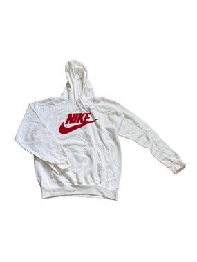 Nike White Hoodie Red Logo Graphic Pullover Sweatshirt Size M